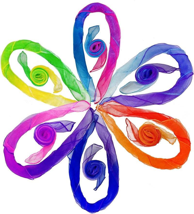 Lolakee Dance Scarves for Kids: Juggling Scarves, 12 Pcs, 24" x 24", Toddler, Unisex, Multicolored, Rainbow Theme - Image 1